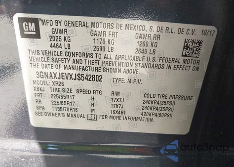 2018 Chevrolet Equinox Lt from USA, damaged, VIN 3GNAXJEVXJS542802